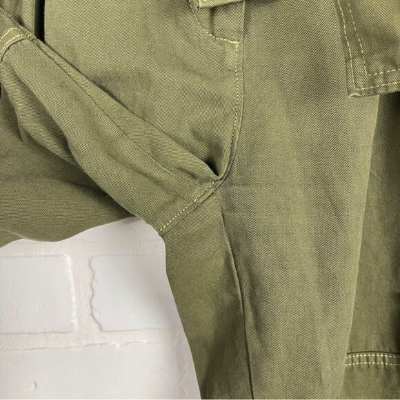 ❌SOLD❌ Aritzia Wide leg Cargo Pants linen cotton olive green tie front size 2 - Picture 8 of 13